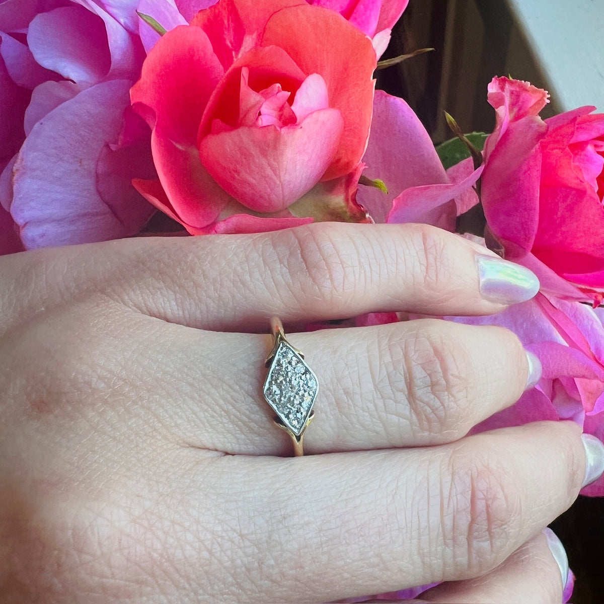 Darling Victorian Diamond Navette 18ct & Platinum Ring