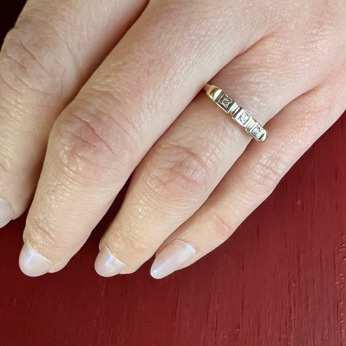 Two-Tone Gold & Diamond Retro Wedding Band