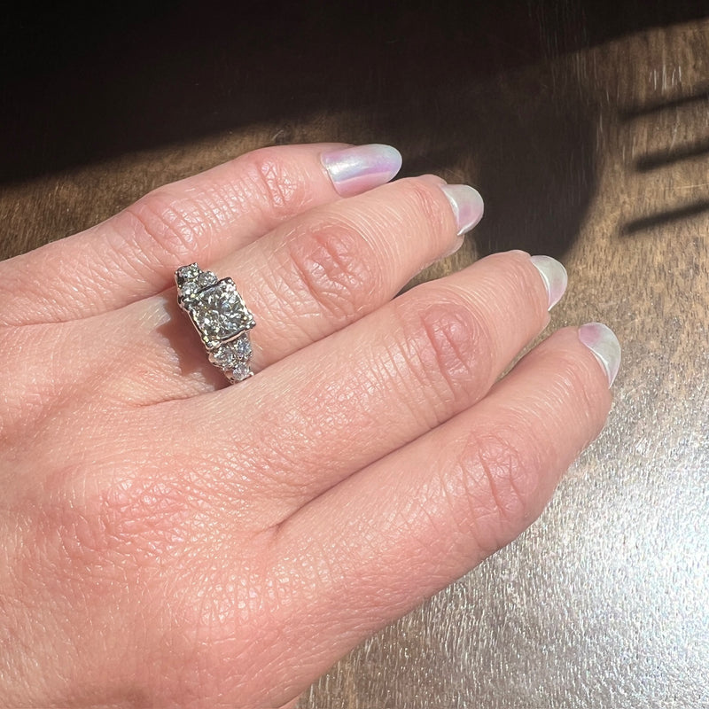 Romantic White Gold Engagement Ring with Old Mine Cut Diamond