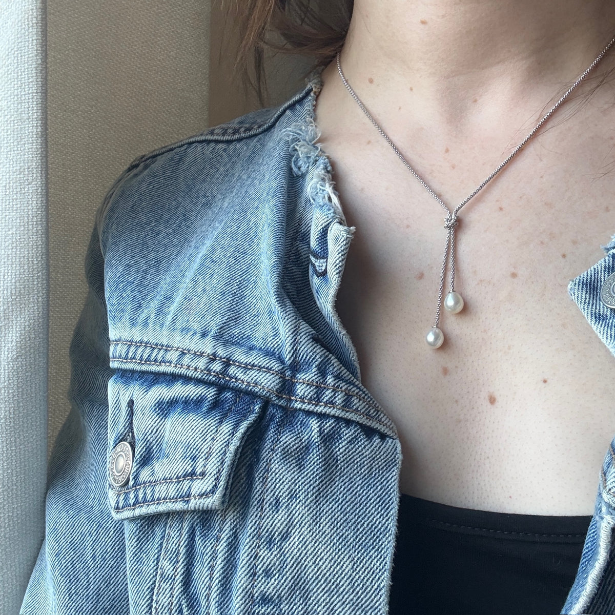 Sterling Lariat Chain with Pearl Dangles