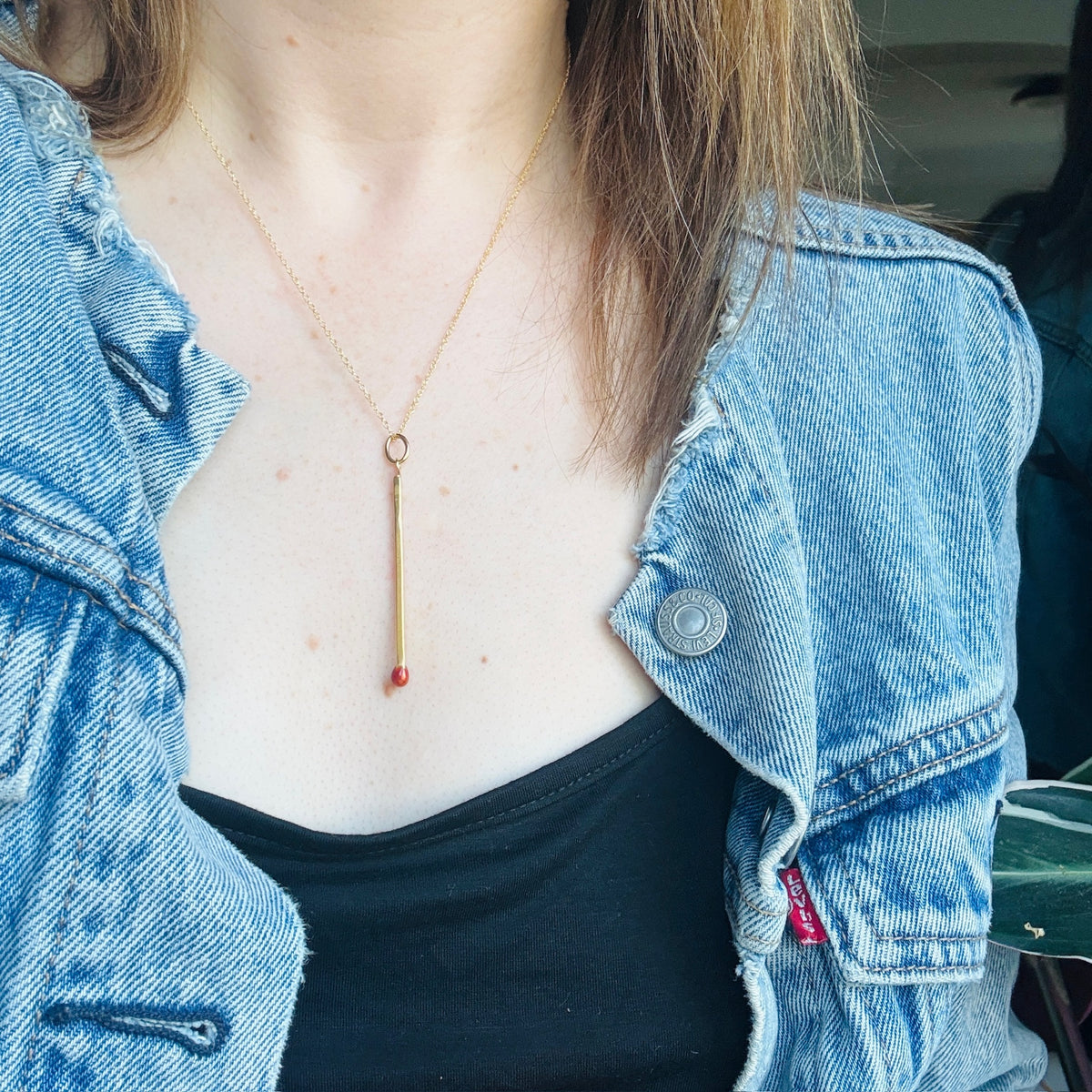 Striking 18k Gold & Enamel Matchstick Pendant