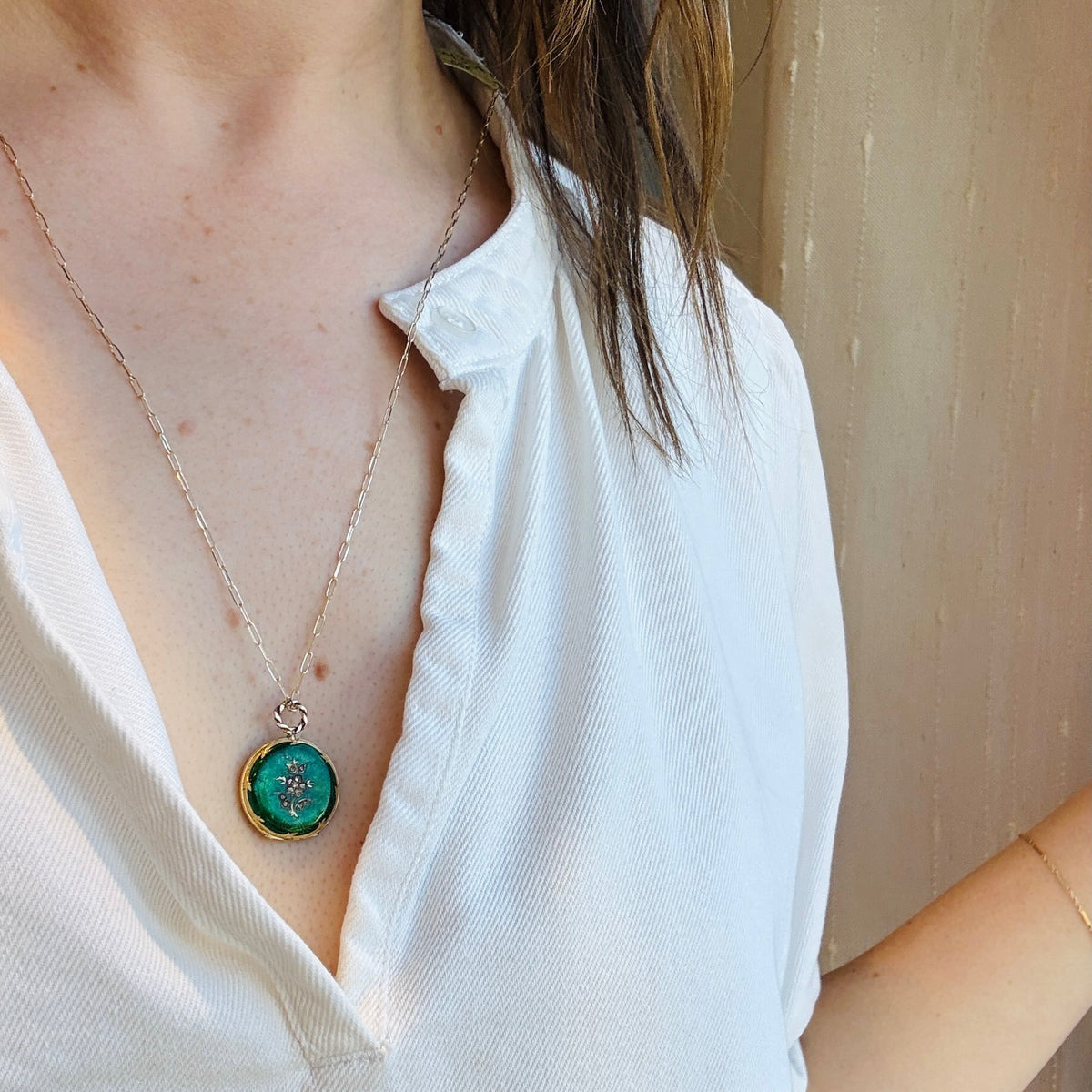Precious Gold & Green Enamel Victorian Locket