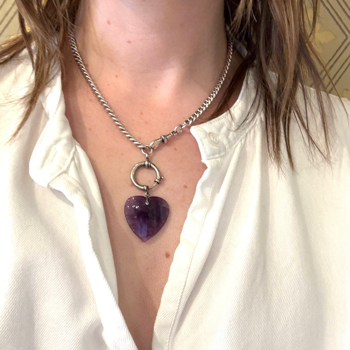 Amethyst Heart Charm with Sterling Silver Bale