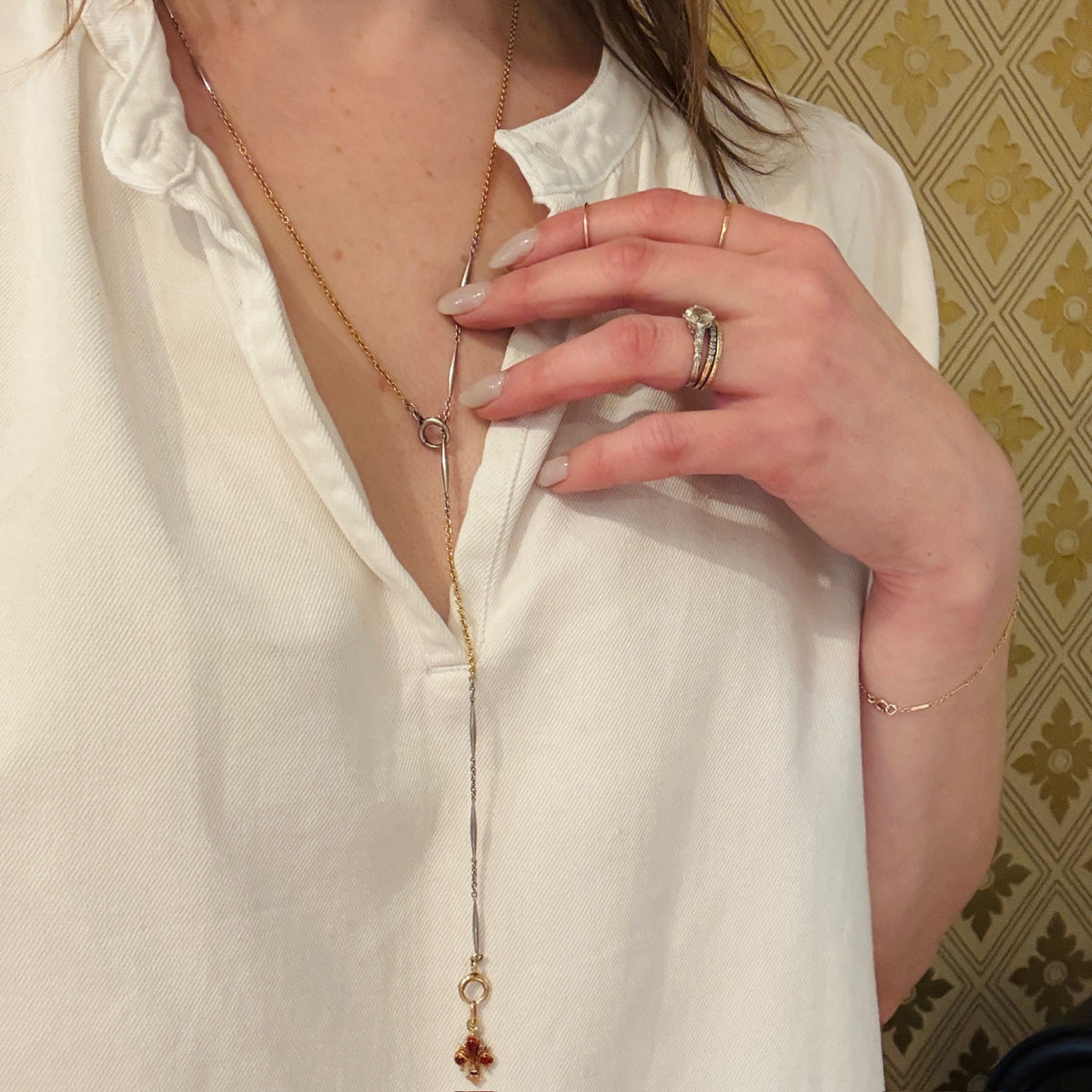 Tiny Enameled 18k Gold Fleur de Lis Charm