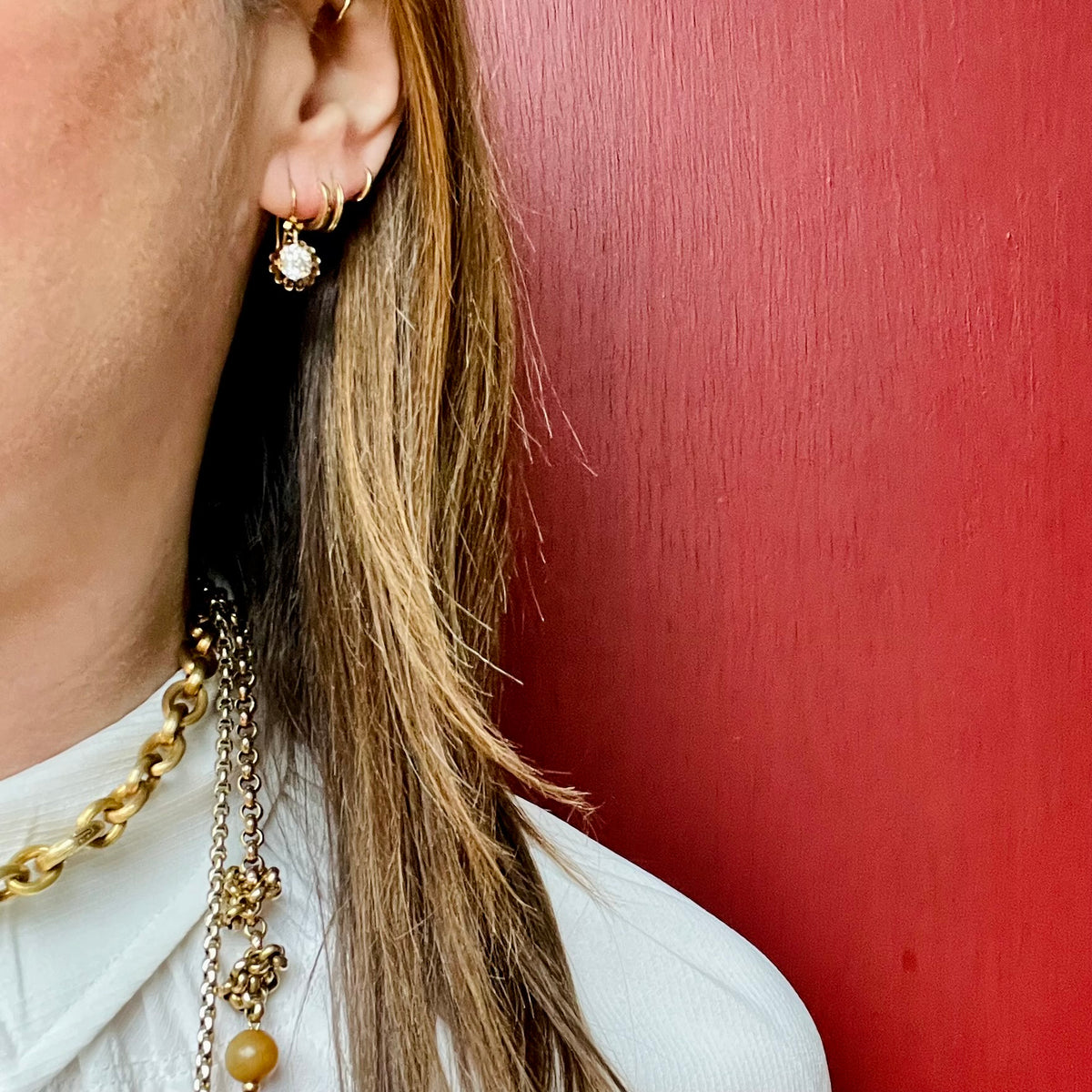 Old Mine Diamond Drop Earrings with Carriage Covers