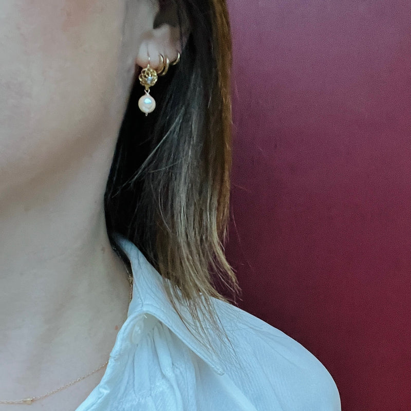 Romantic Floral Top Pearl Drop Earrings by brunet