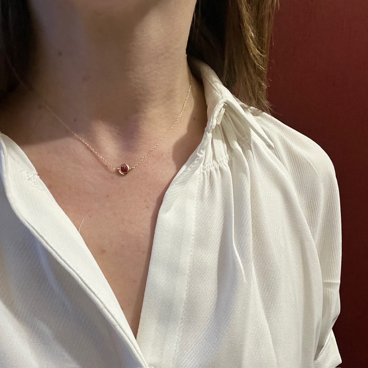 Scarlet Ruby Beads in Gold "O" Necklace by brunet