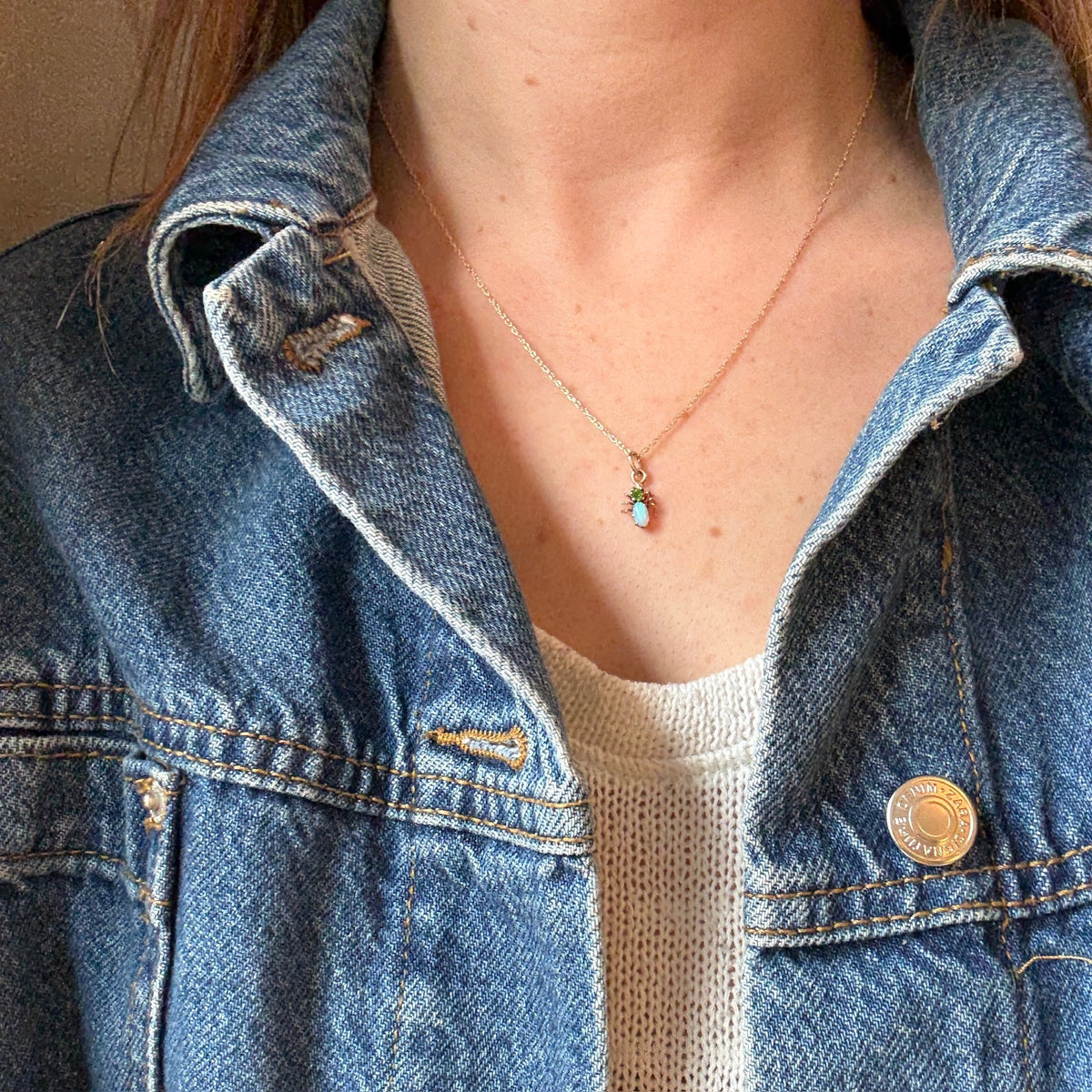Wee Opal & Green Garnet Insect Necklace