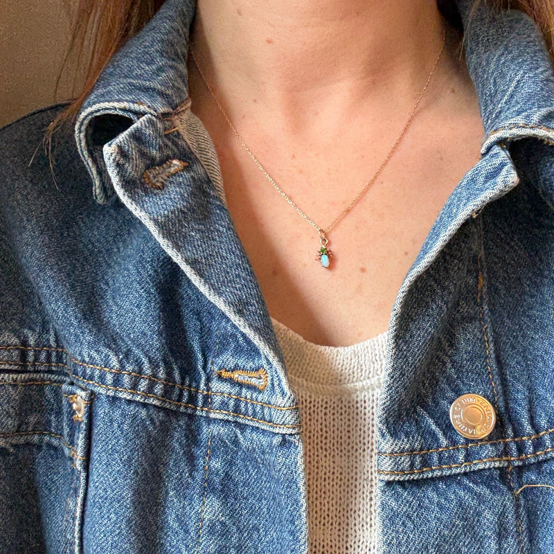 Wee Opal & Green Garnet Insect Necklace