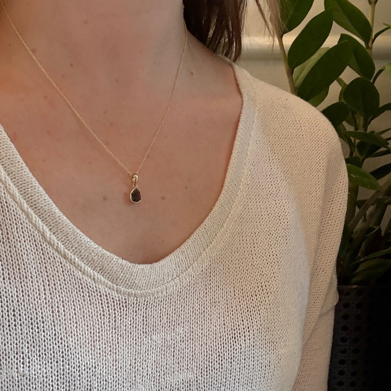 Vivid Green Moldavite in Sleek 14k Gold Pendant by 720