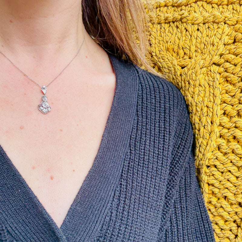 Diamonds & Forget-Me-Nots Art Deco Pendant