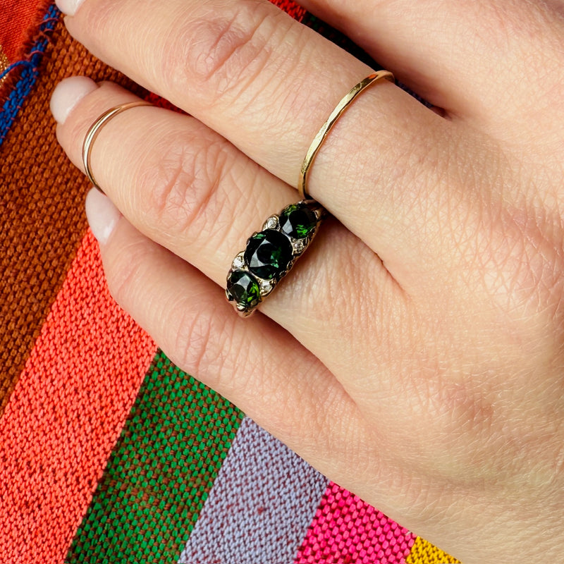 Victorian Revival Green Tourmaline & 9ct Gold Ring