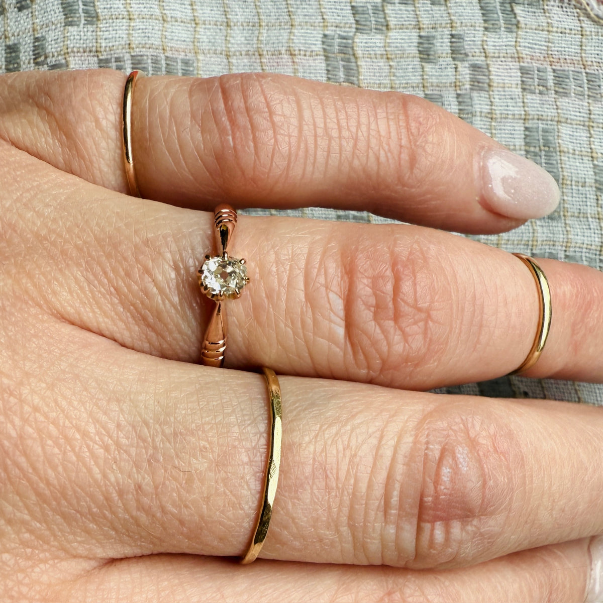 Old Mine Cushion Cut Diamond in Rosy Gold Solitaire Ring