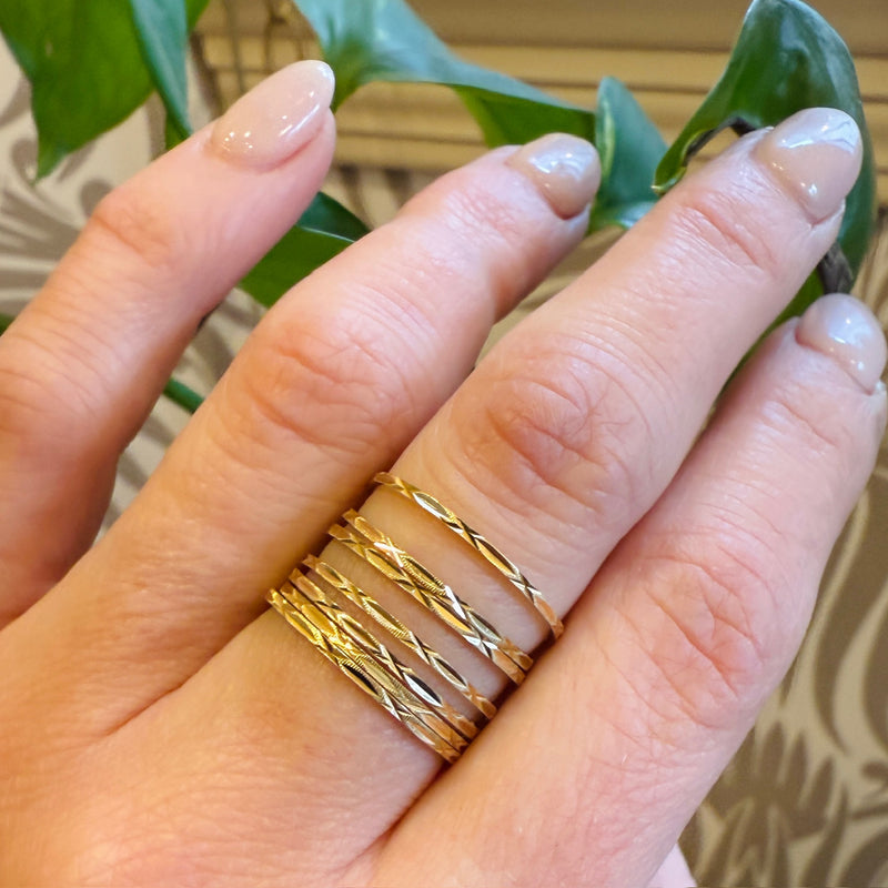 Very Slender Engraved 14k Gold Bands