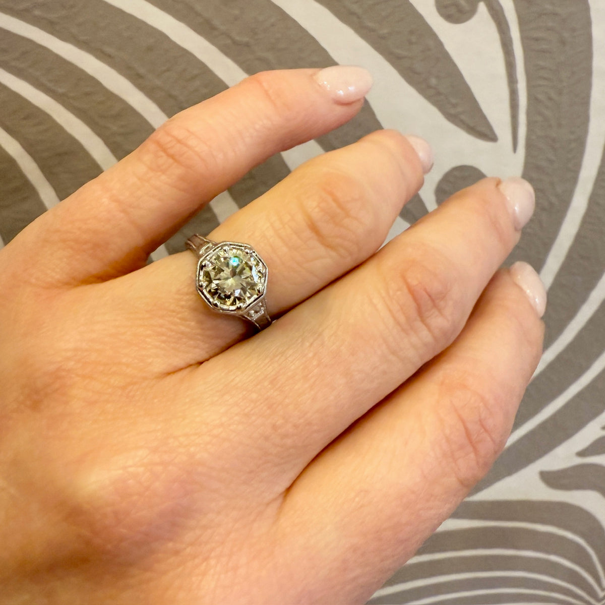 Pale Yellow Diamond in Glamorous Platinum Engagement Ring
