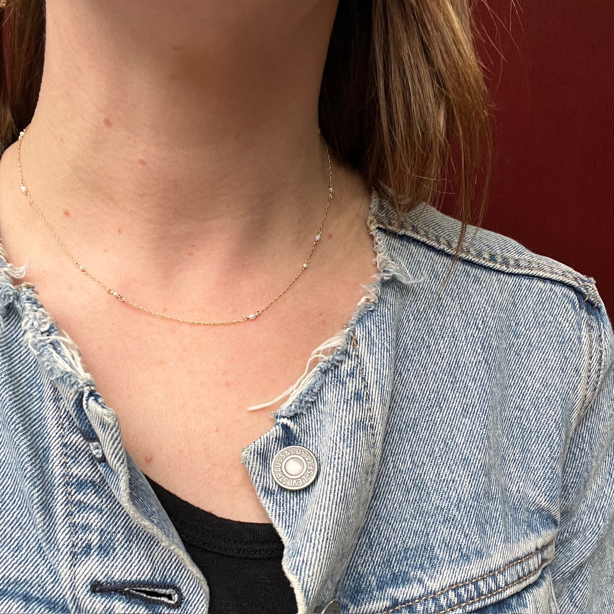 Tiny Pearl Stations Gold Necklace by brunet