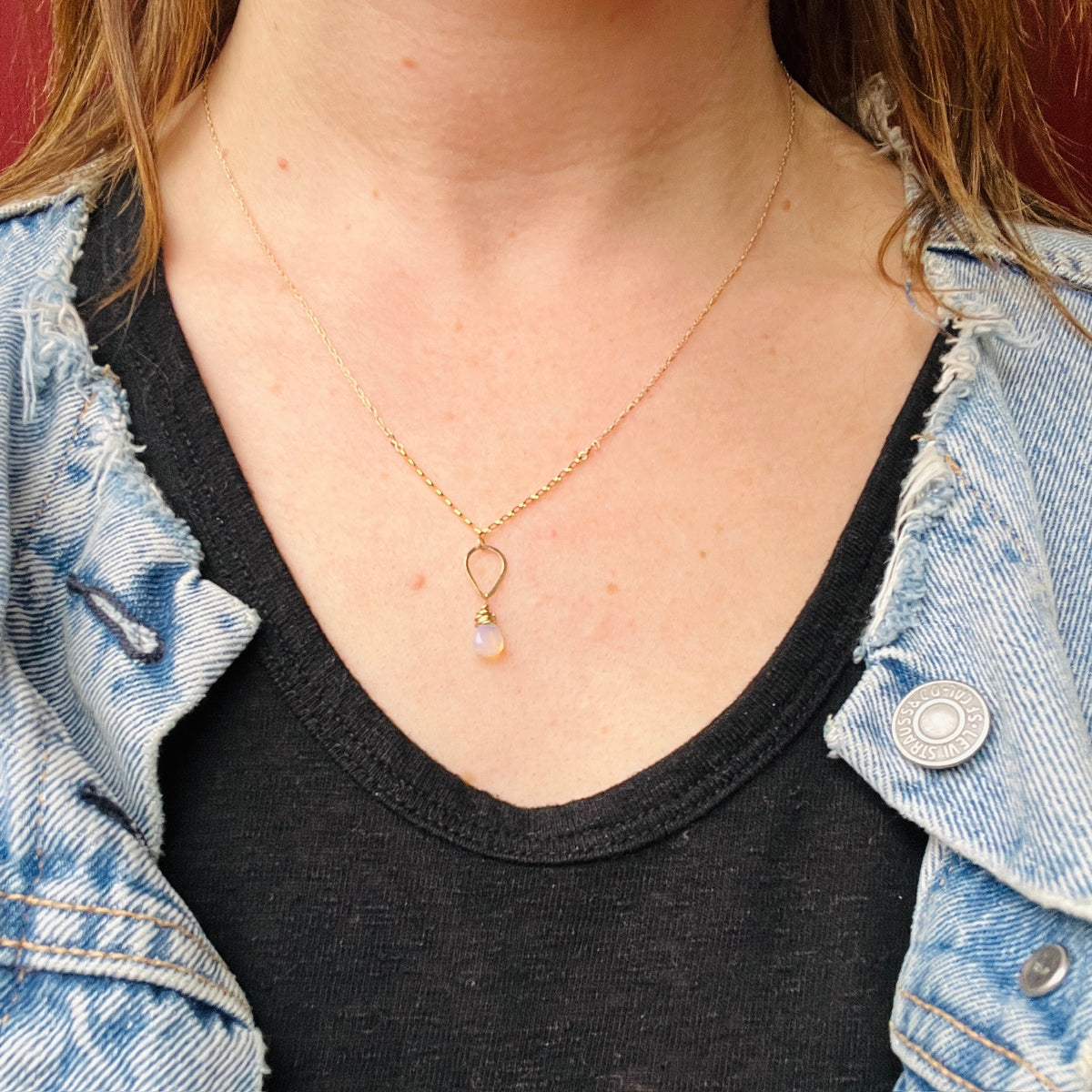 Opal Drop Necklace with Handmade Gold Detail by brunet