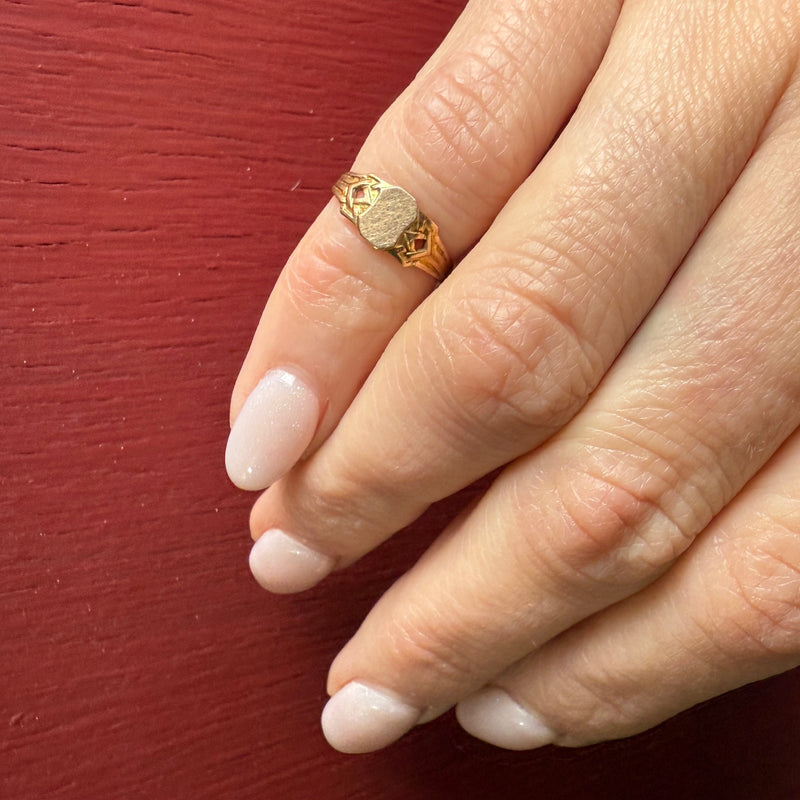 Tiny 10k Gold Art Deco Signet Ring