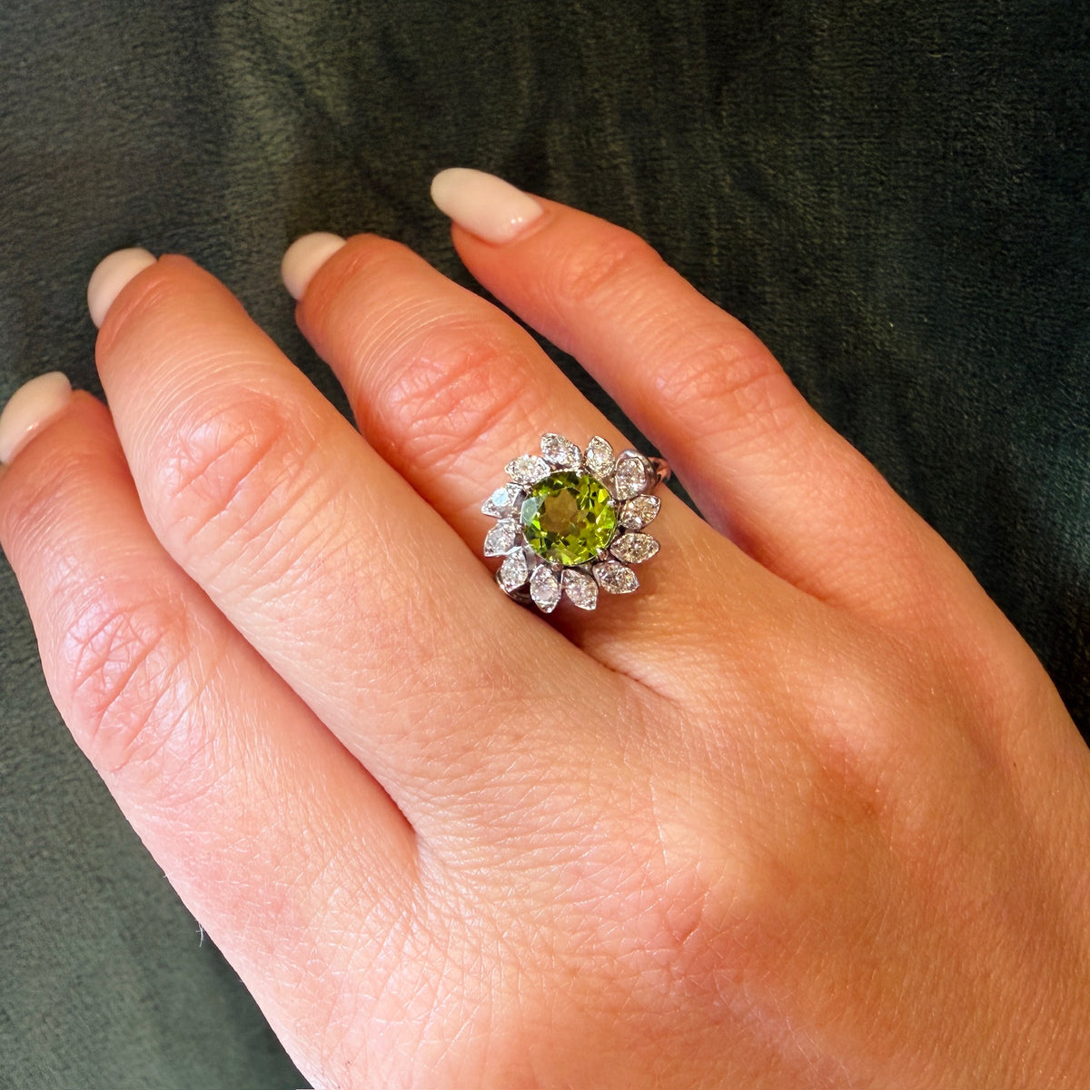 Peridot Cocktail Ring with Diamond Halo