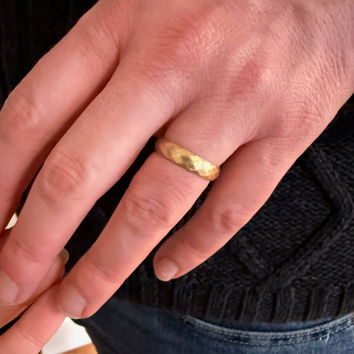 Faceted & Brushed 14k Gold Half Round Band