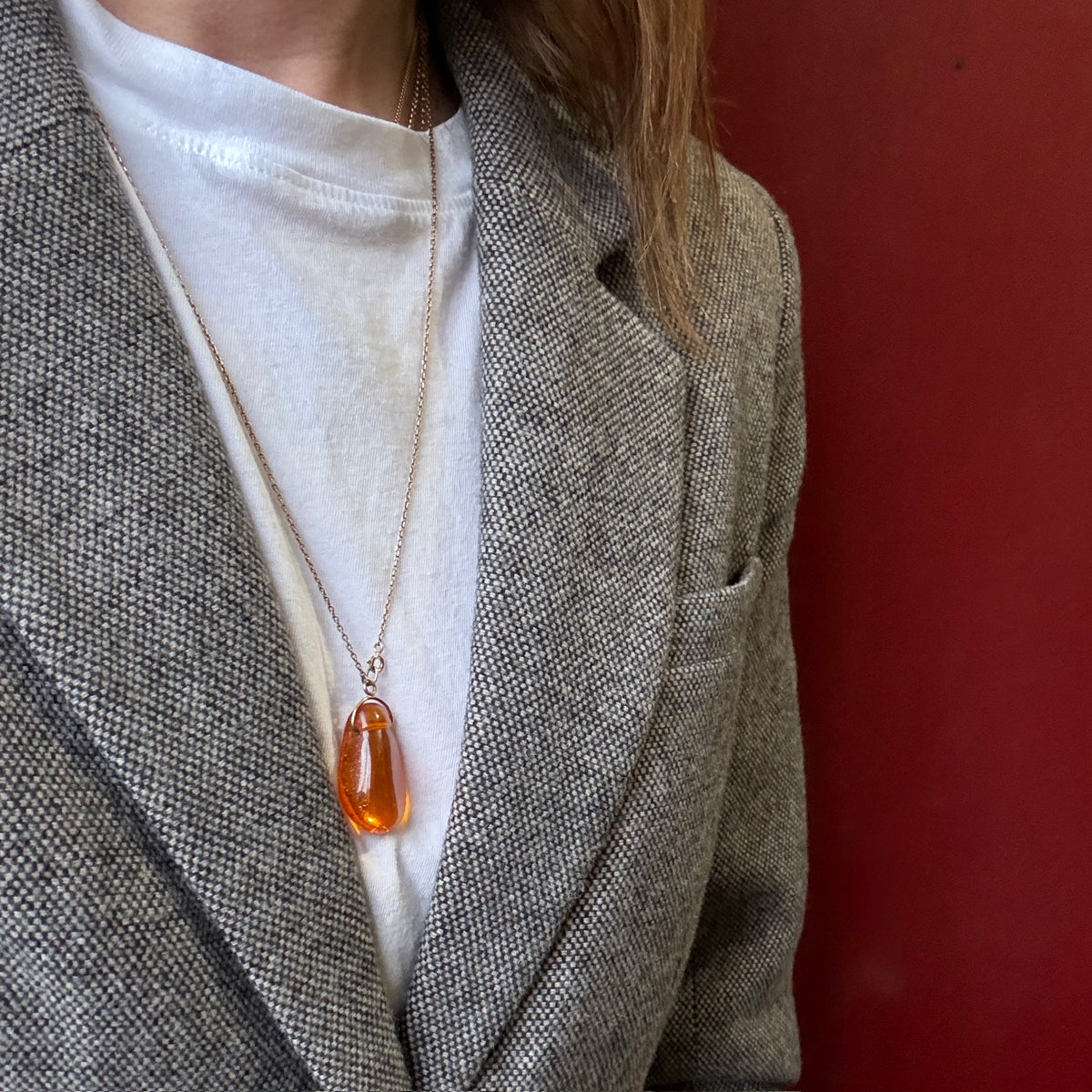 Striking Mid Century Amber & Gold Necklace