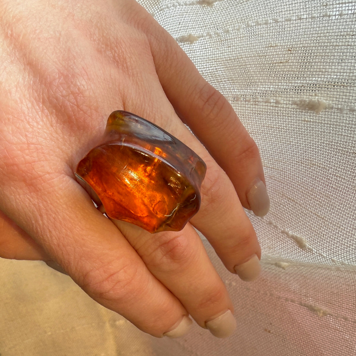 Monumental Amber & Sterling Silver Modernist Ring