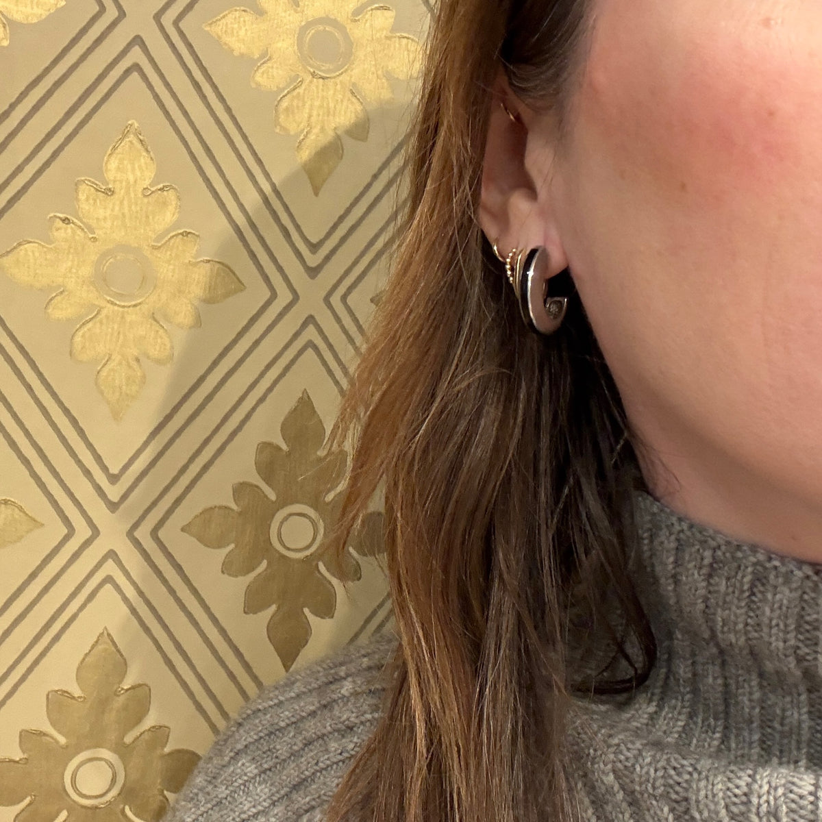 Chic Sterling Silver Half Hoops with Black Enamel