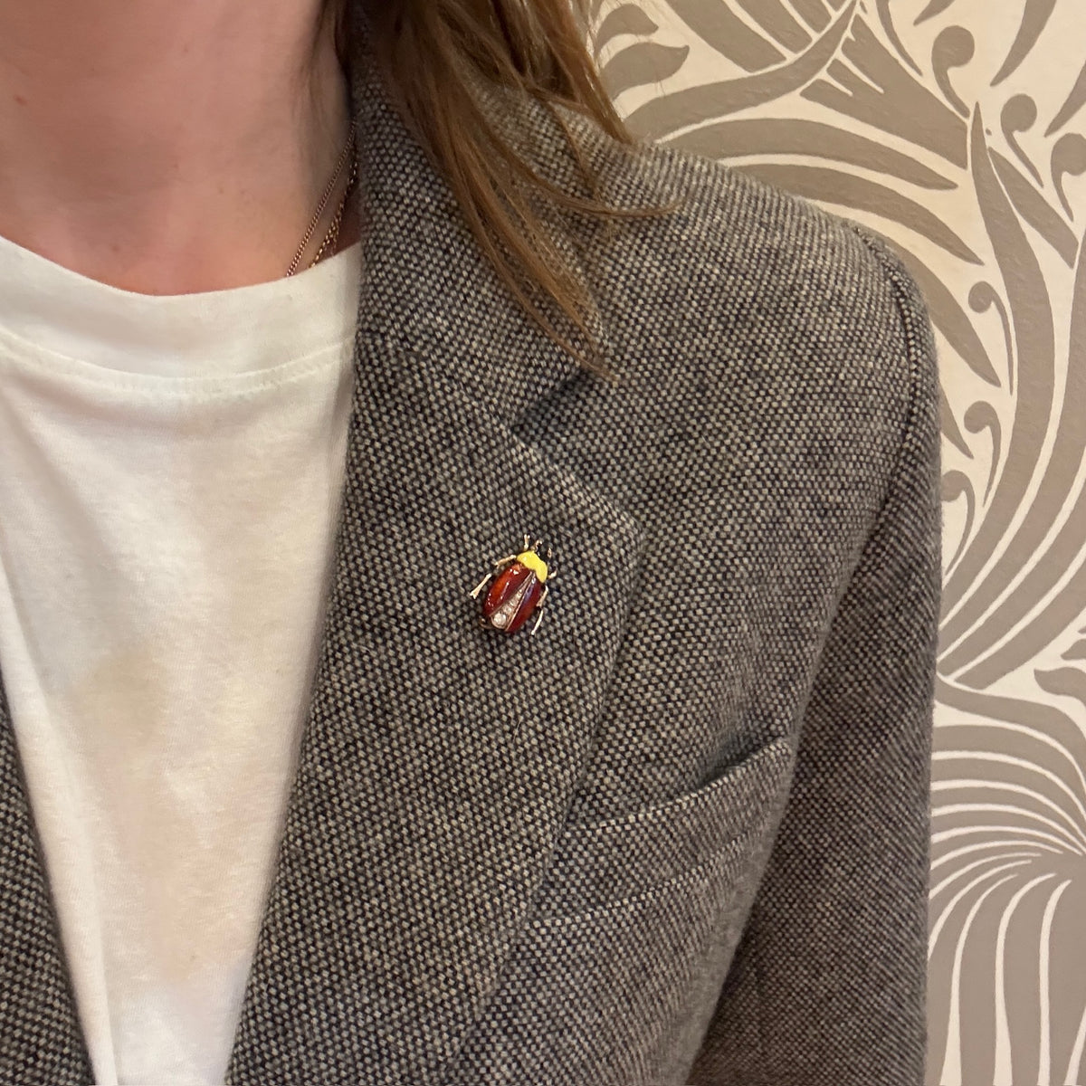 Sassy Little Gold & Diamond Beetle Brooch
