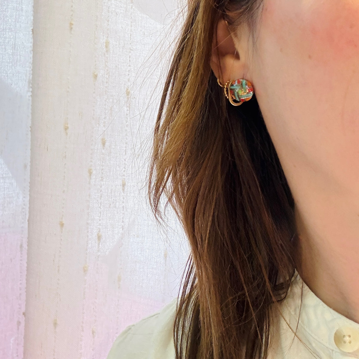 Sterling Silver Studs with Crosshatch Inlay