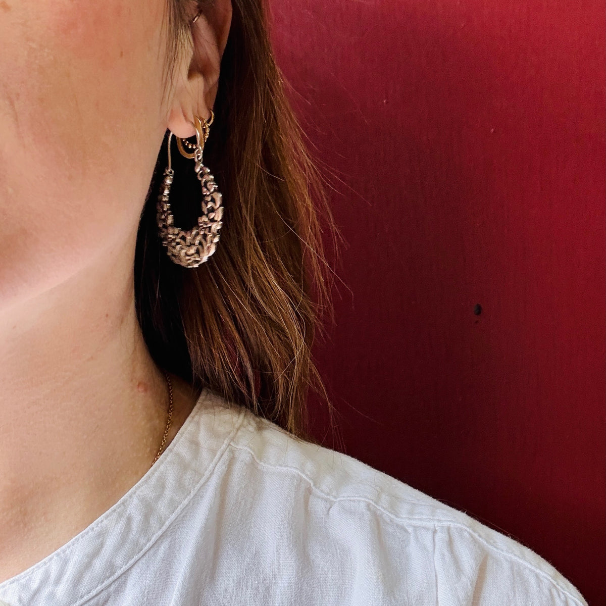 Delightful Floral Motif Sterling Silver Hoop Earrings