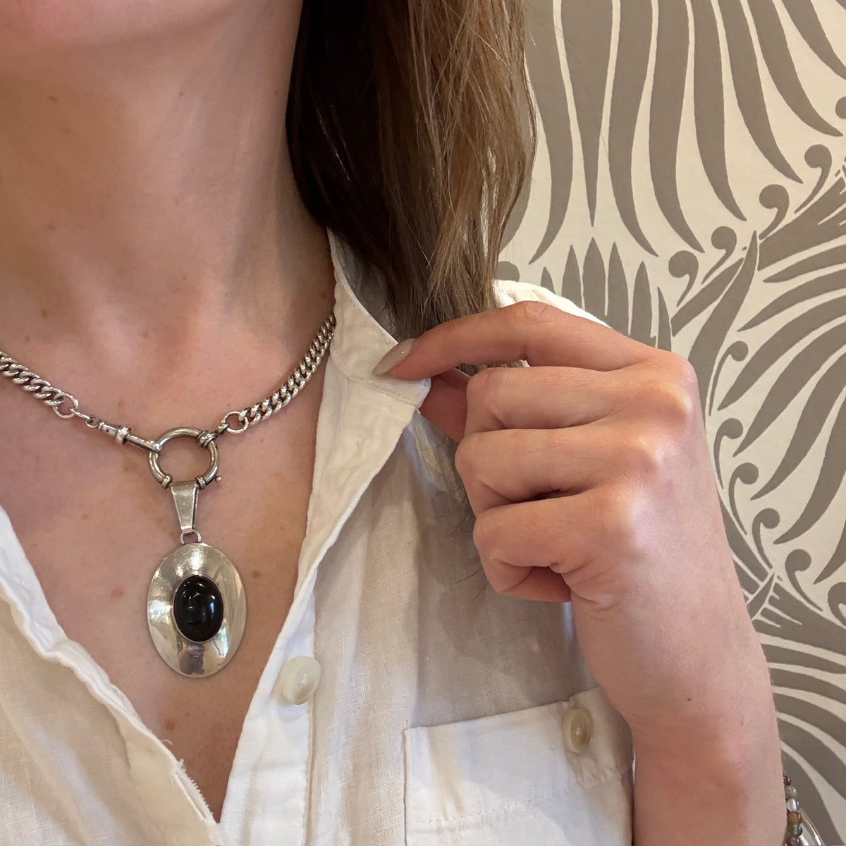 Sleek Sterling & Onyx Pendant by Ella Peter