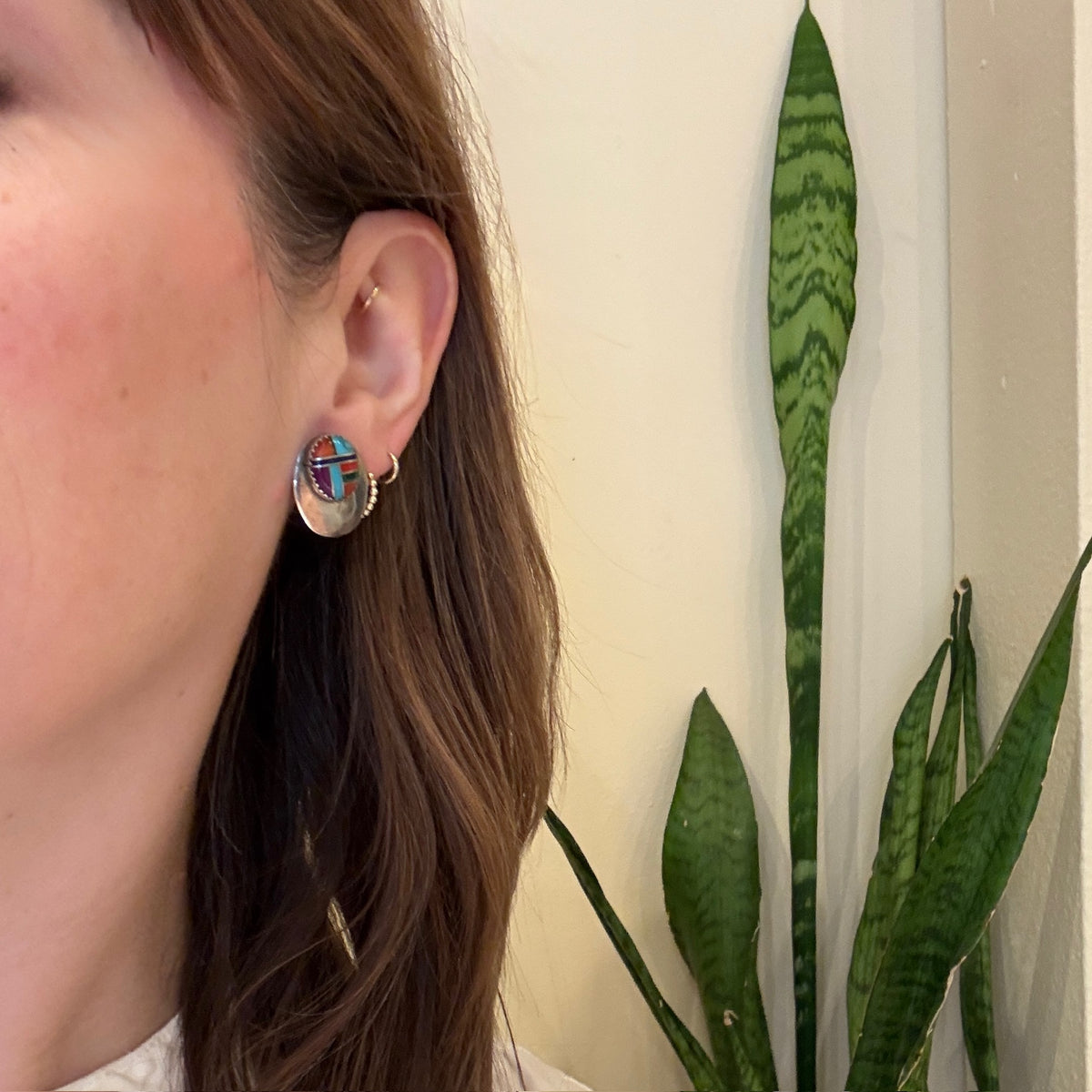 Colorful Inlay & Sterling Silver Stud Earrings