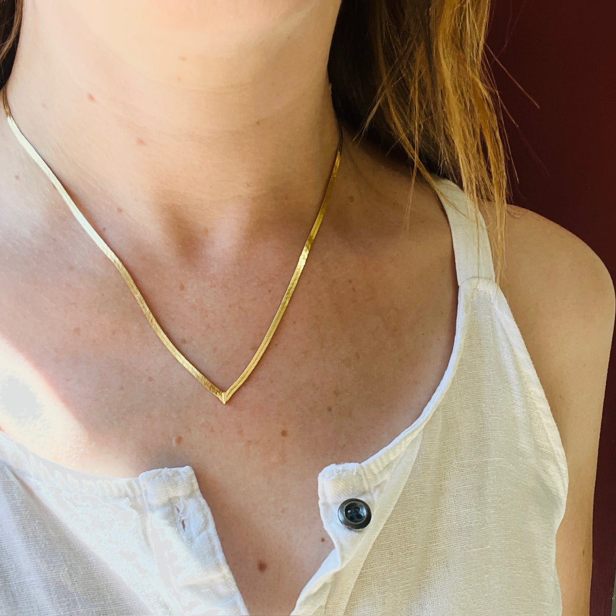 Disco Engraved Gold Herringbone Chain