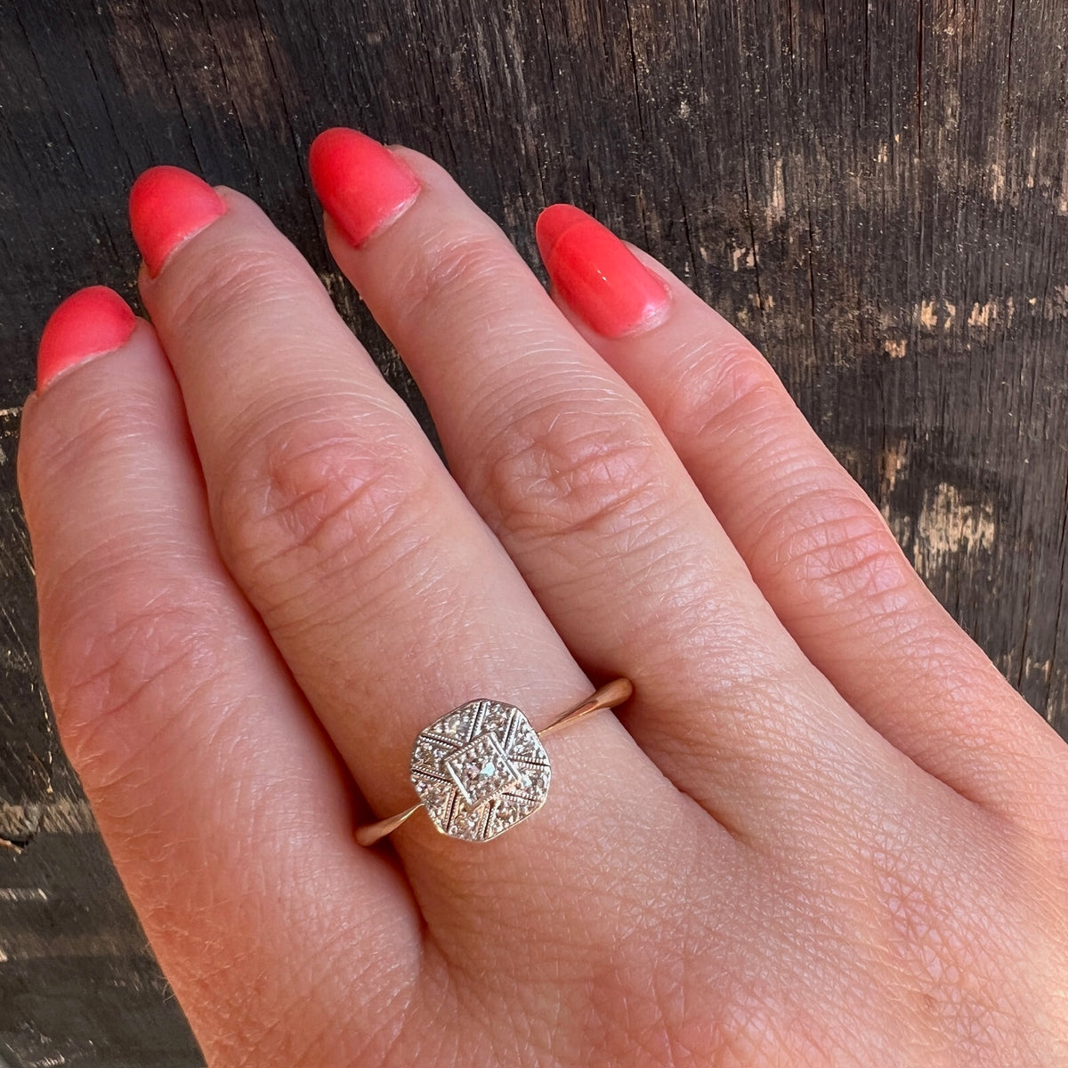 Octagonal Diamond-Set Platinum & 18ct Gold Ring