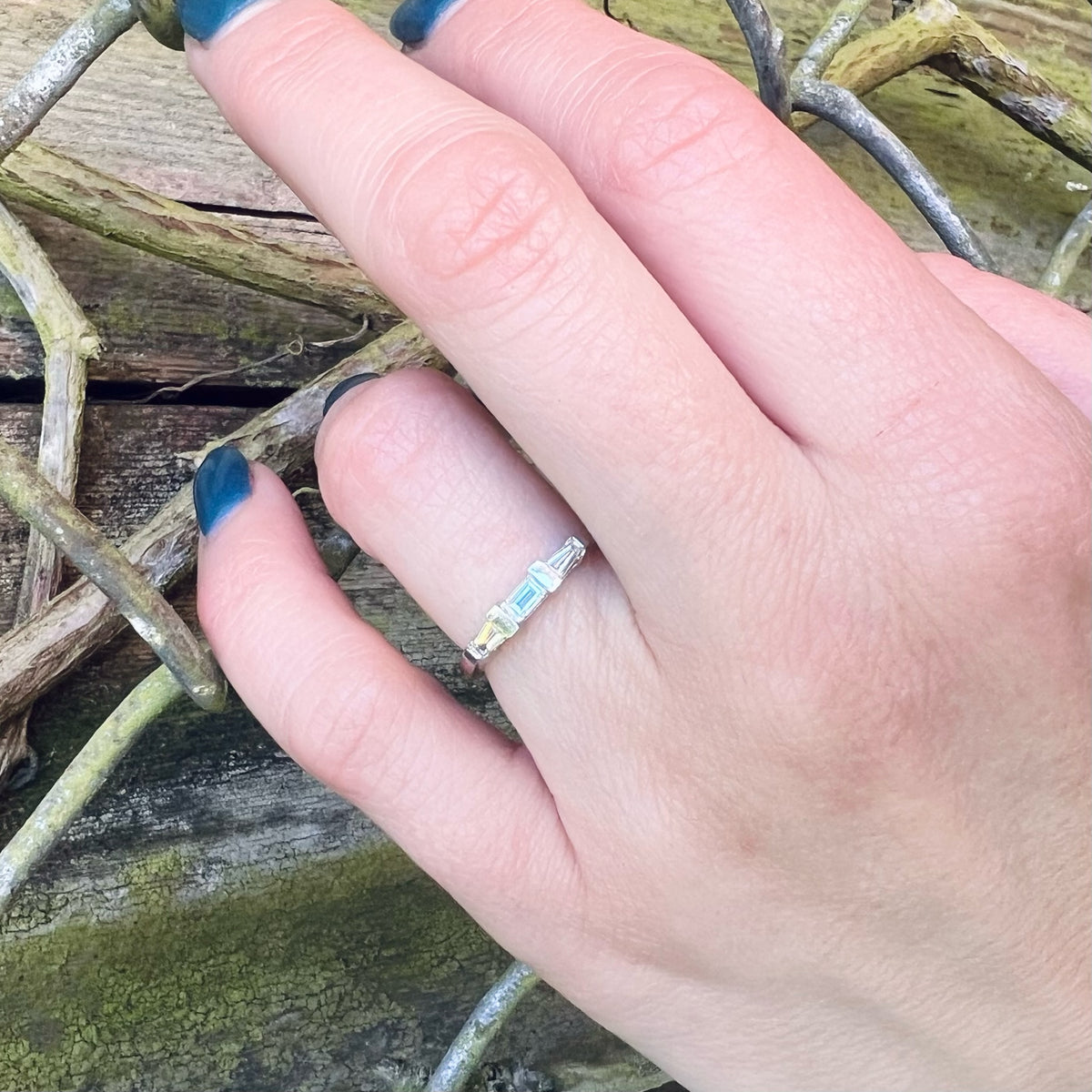 Crisp Mid Century Baguette Diamond & Platinum Band