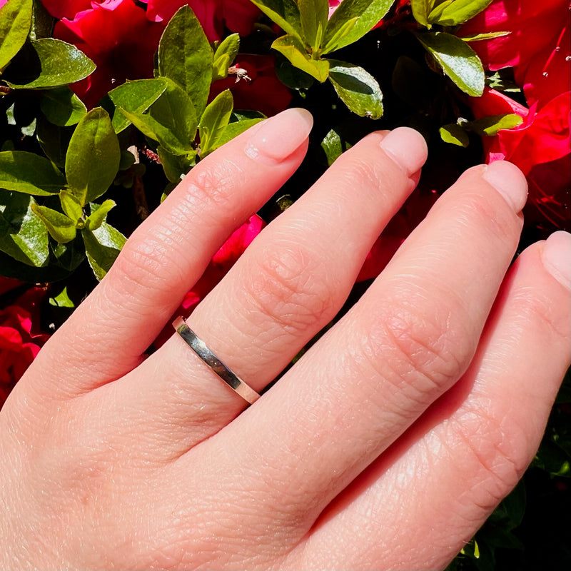 Slender Flat Wedding Band in White Gold