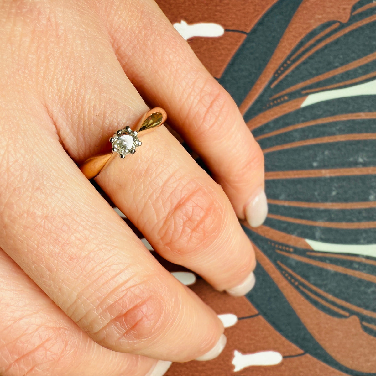 Old Mine Cut Diamond in Gold & Platinum Solitaire Engagement Ring