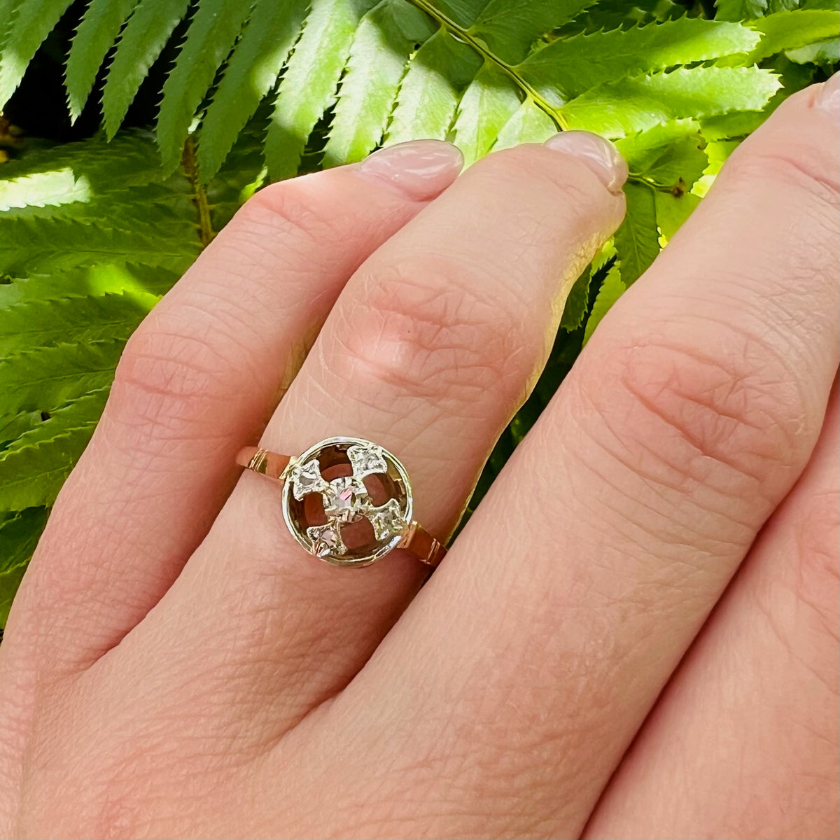Rose Cut Diamond Set Quincunx Ring in Platinum & 18k
