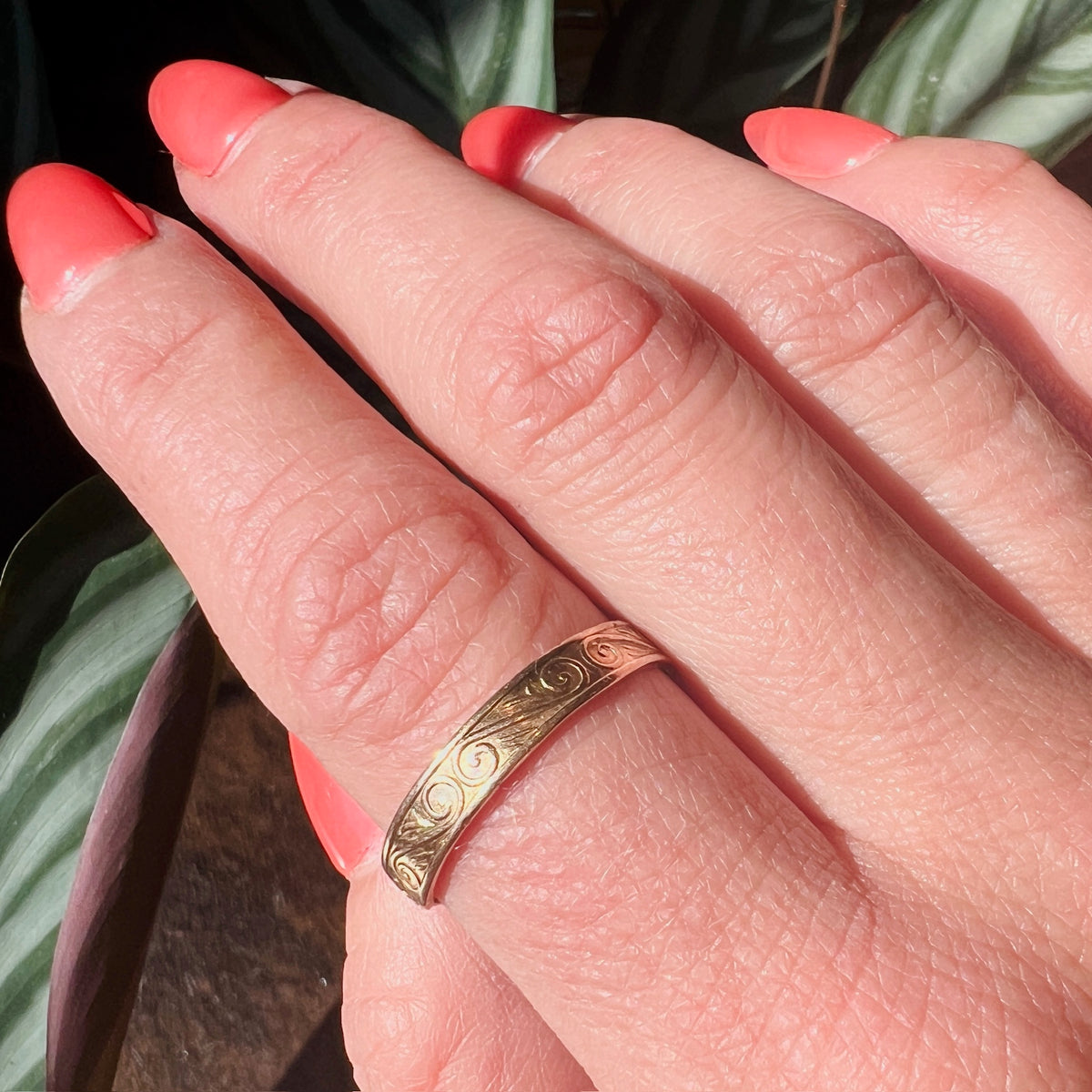Rose Gold Band with Raised Scrollwork Design