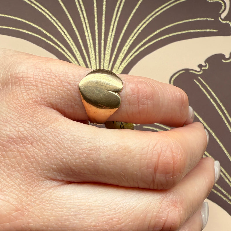 Curvy Heart Shaped Gold Signet Ring