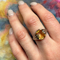 Art Deco White Gold & Citrine Signet Ring