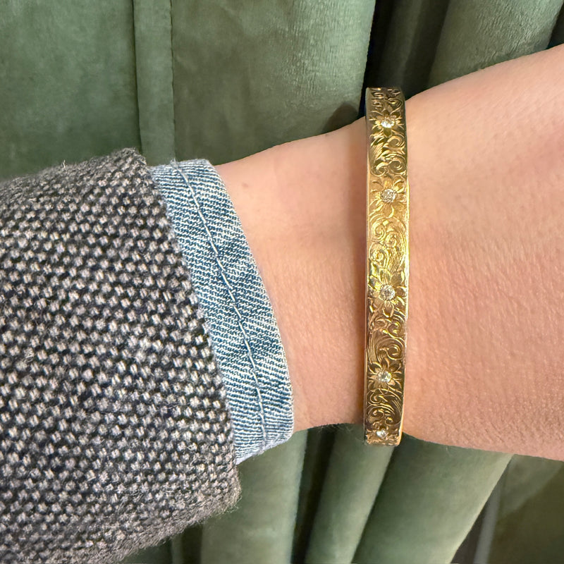 Marion & Tillie's Engraved Gold & Diamond Bangle