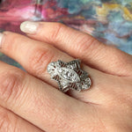 Lacy Beautiful Platinum Filigree Diamond Knuckle Ring