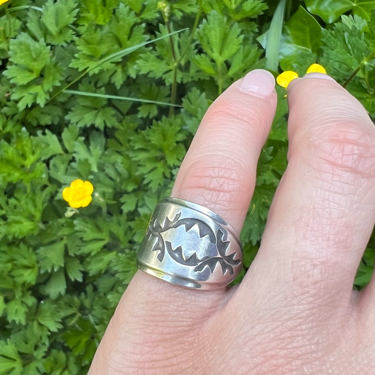 Sterling Spoon Ring with Navajo Rocker Designs