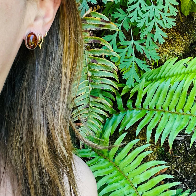 Radiant Oval Amber Cabochon Sterling Stud Earrings