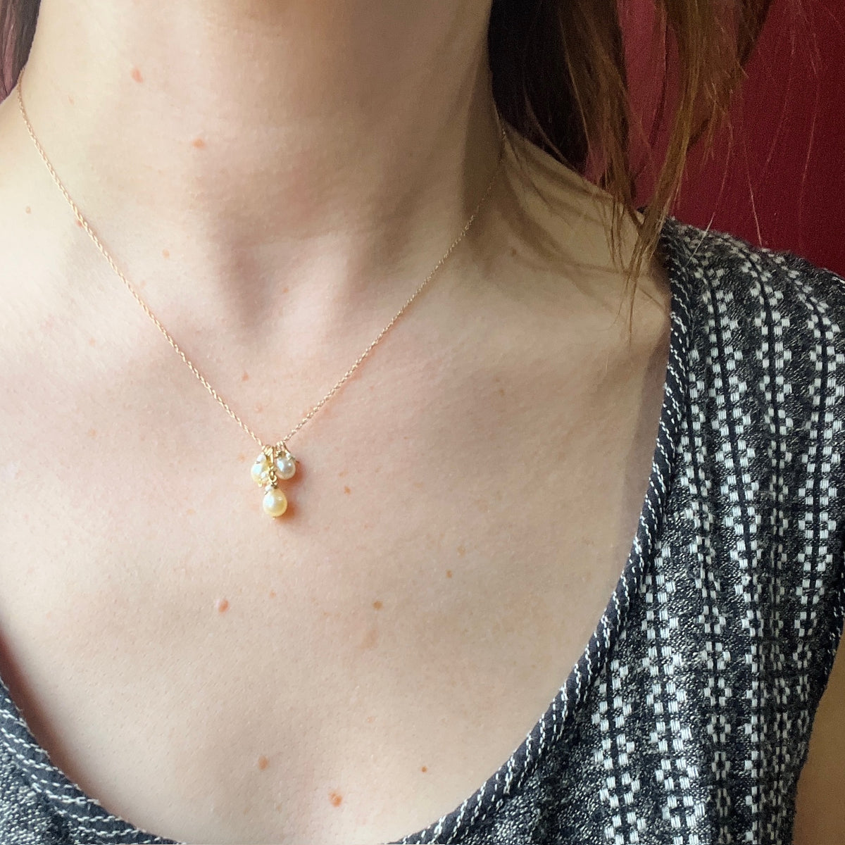 Frothy Pearl Cluster on Gold Necklace by brunet
