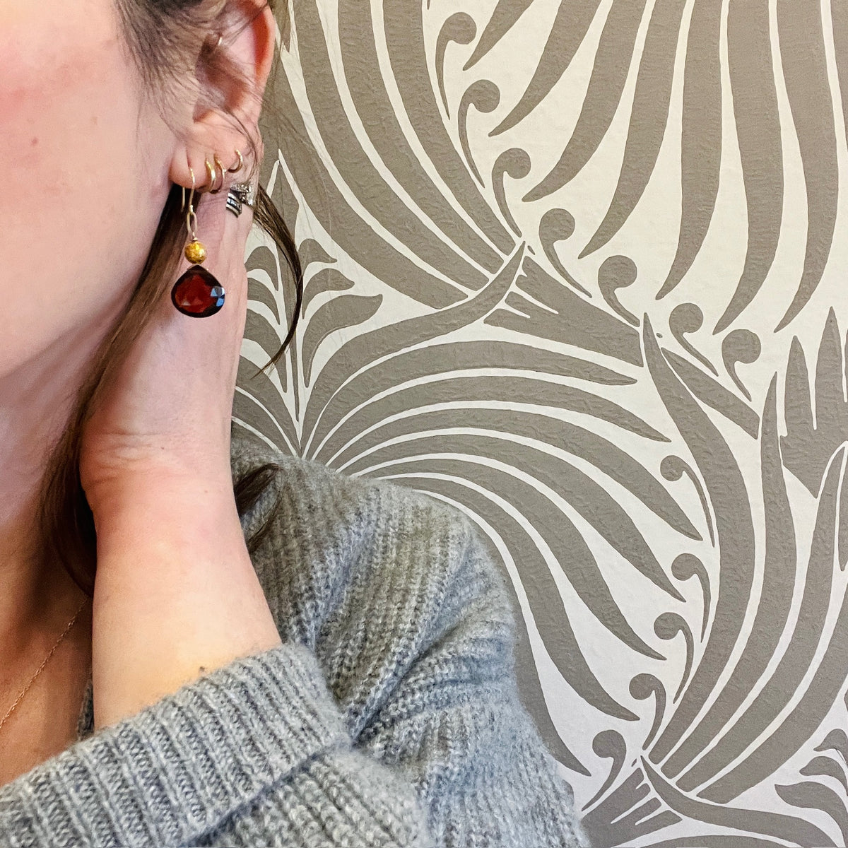 Festive Garnet & Etruscan Revival Gold Bead Earrings by brunet