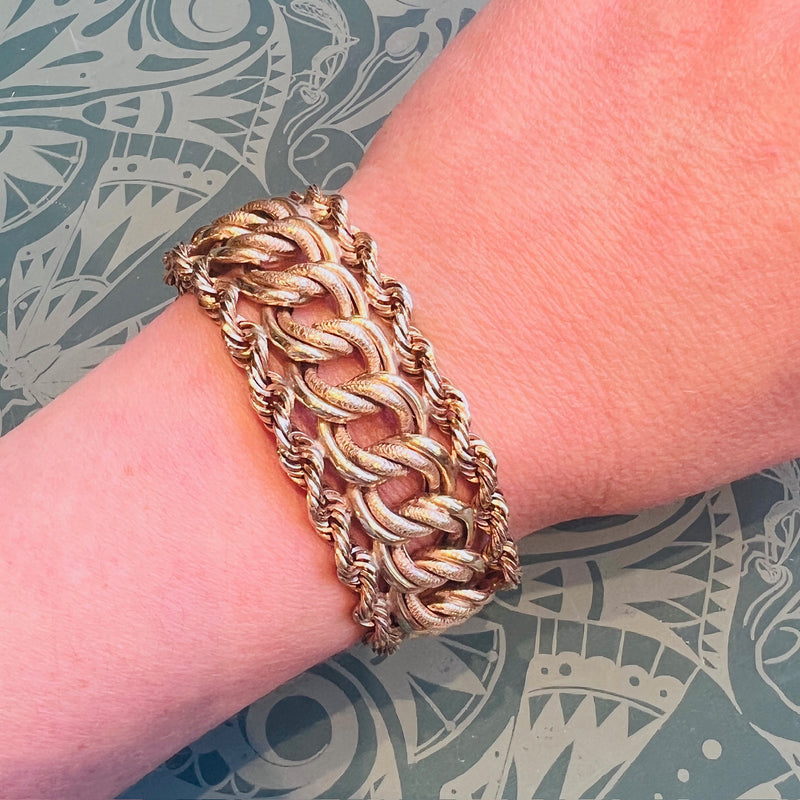 Heavy 14k Gold Curb & Rope Chain Bracelet
