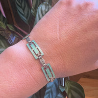 Pale Green Guilloché Enameled Silver Bracelet