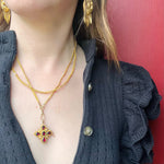 Splendid Garnet Pearl & 22k Cannetille Cruciform Jewel